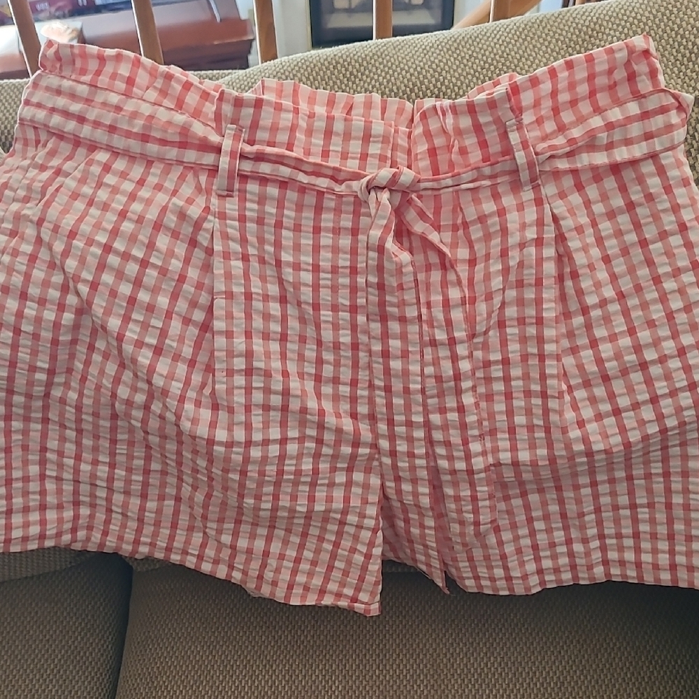 LOFT Pink Checkered High Waist Shorts